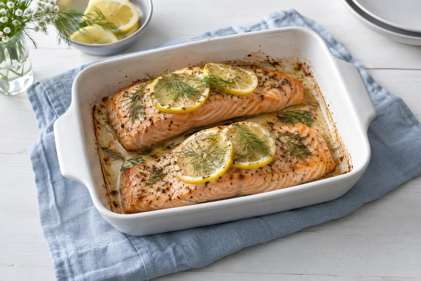 Zalm uit de oven met citroen en dille