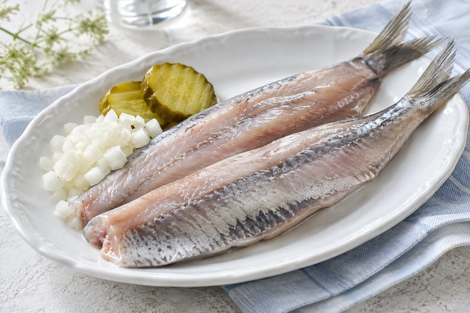 Hollandse haring met uitjes en augurk — serveerinspiratie